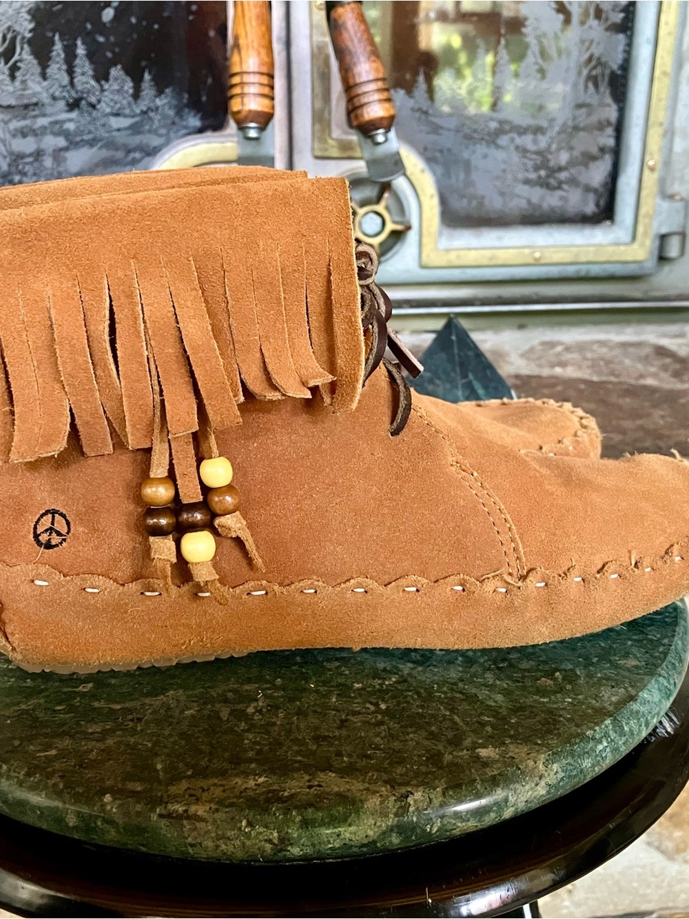 Fringe Suede Ankle Moccasin Bootie in Tan